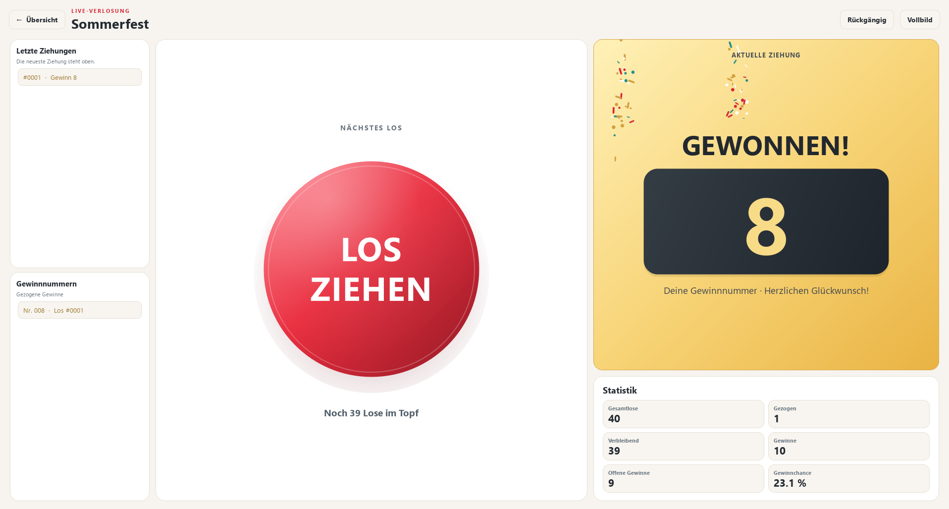 Digitaler Tombola-Generator – aktuelle App-Vorschau